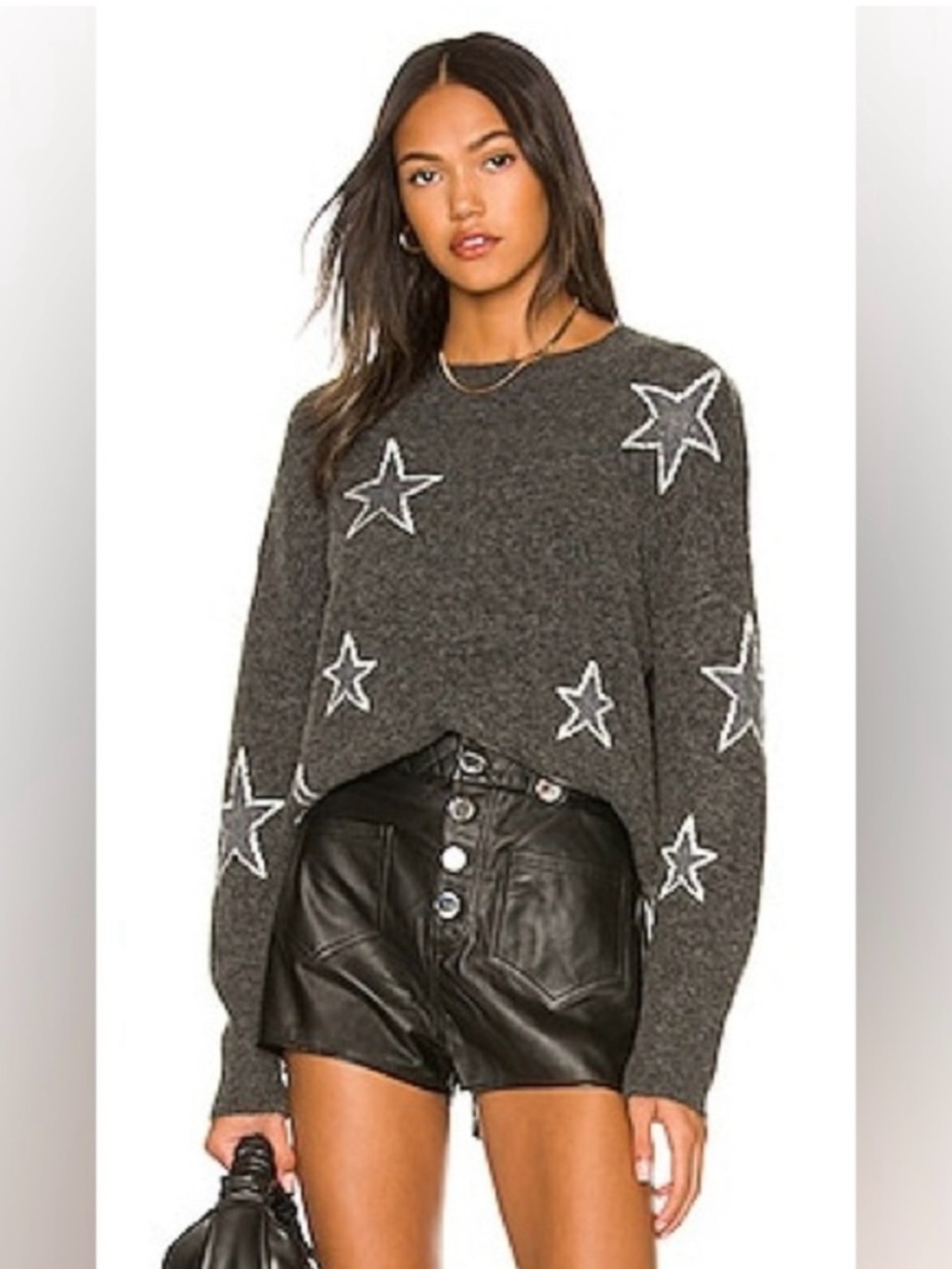 Revolve Rails Virgo Pullover in charcoal white starts gray crewneck wool Sweater